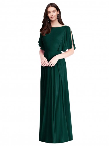 V-Back Ever Green A-Line Bateau Neck Long Semi Formal Evening Dress / Bridesmaid Dress Bolton