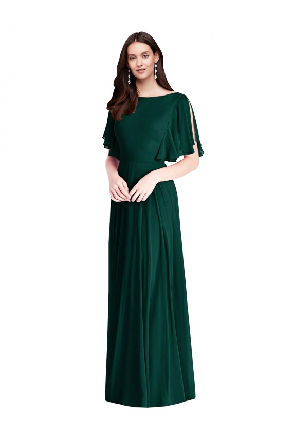 V-Back Ever Green A-Line Bateau Neck Long Semi Formal Evening Dress / Bridesmaid Dress Bolton