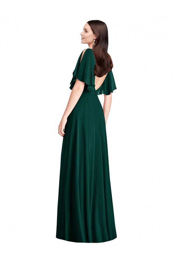 V-Back Ever Green A-Line Bateau Neck Long Semi Formal Evening Dress / Bridesmaid Dress Bolton