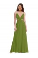 Open Back Olive Green A-Line V-Neck Long Plus Size Evening Gown / Bridesmaid Dress Bolton