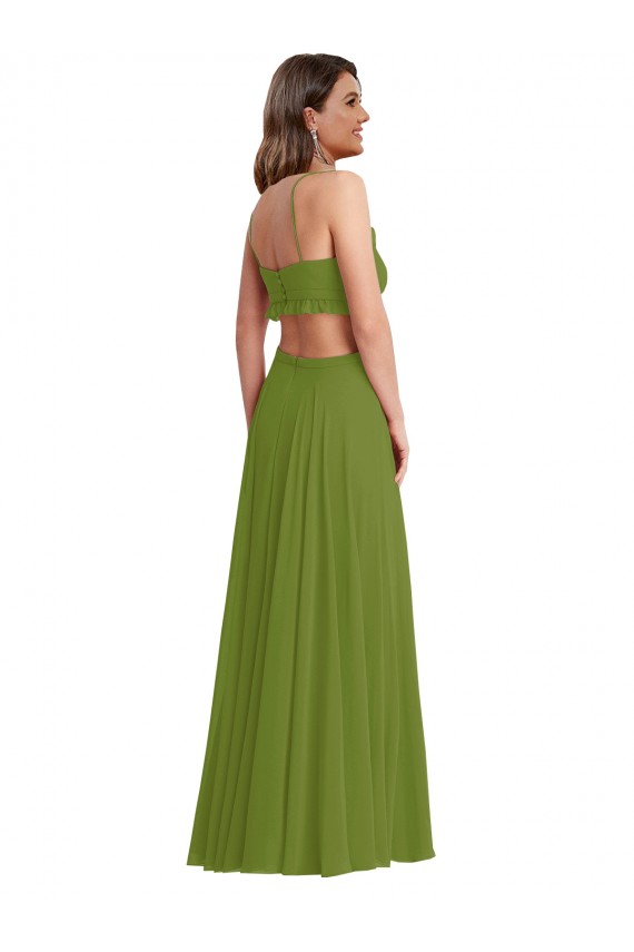 Open Back Olive Green A-Line V-Neck Long Plus Size Evening Gown / Bridesmaid Dress Bolton