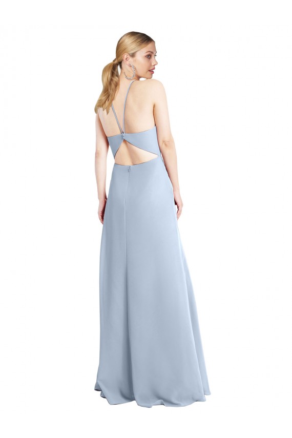 Open Back Light Sky Blue A-Line Halter Neck Long Bridesmaid Dress / Evening Dress Bolton