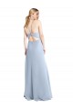 Open Back Light Sky Blue A-Line Halter Neck Long Bridesmaid Dress / Evening Dress Bolton