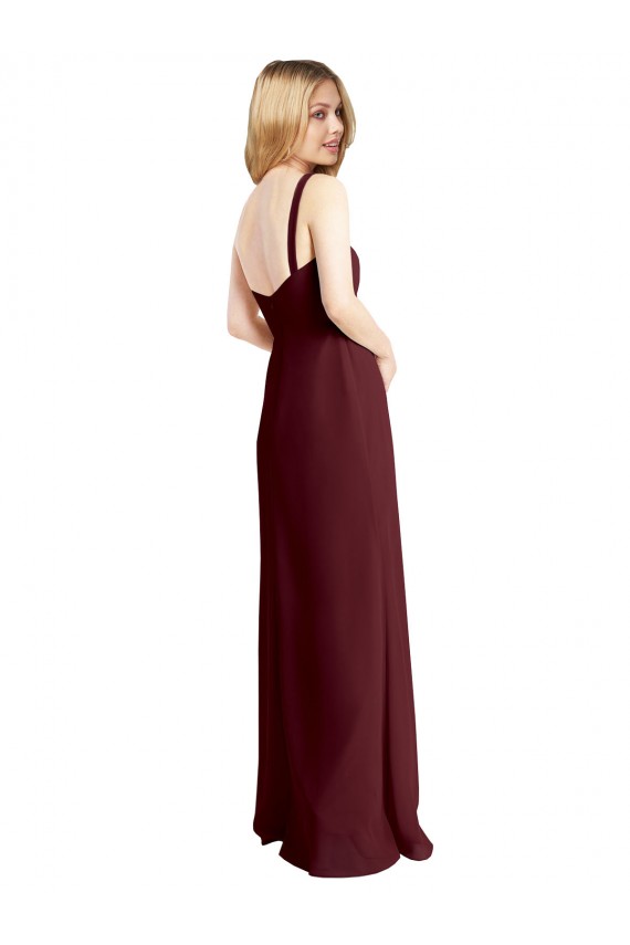 Low Back Burgundy Gold A-Line Square Neck Long Bridesmaid Dress Bolton