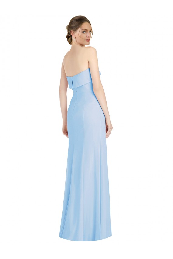 Low Back Light Sky Blue Trumpet Strapless Long Black Tie Evening Gown / Bridesmaid Dress Bolton