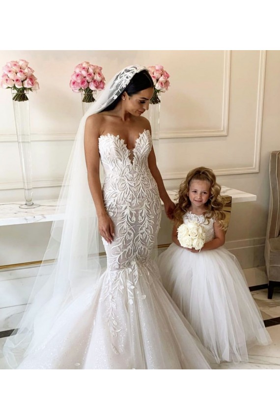 Ivory Ball Gown Bateau Neck Chapel Train Flower Girl Dress Bolton