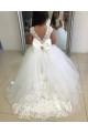 Ivory Ball Gown Bateau Neck Chapel Train Flower Girl Dress Bolton