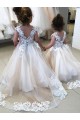 V-Back Ivory Ball Gown Bateau Neck Chapel Train Little Flower Girl Dress Bolton