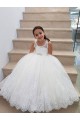 Keyhole Back Ivory Ball Gown High Neck Long Flower Girl Dress for Wedding Bolton