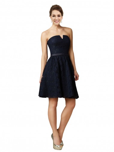 Dark Navy A-Line V-Neck Sleeveless Knee Length Bridesmaid Dress Bolton