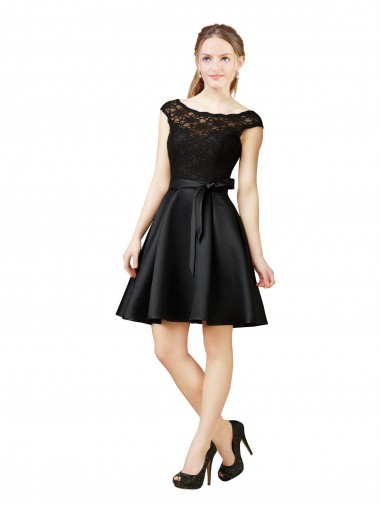 V-Back Black A-Line Illusion Neck Knee Length Bridesmaid Dress Bolton
