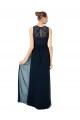 Keyhole Back Dark Navy A-Line Illusion Neck Long Bridesmaid Dress Bolton