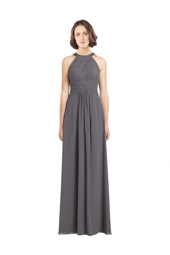 Stormy Silver A-Line Halter Neck Long Bridesmaid Dress Bolton
