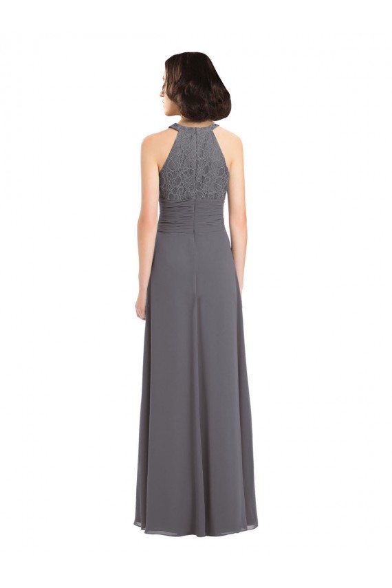 Stormy Silver A-Line Halter Neck Long Bridesmaid Dress Bolton