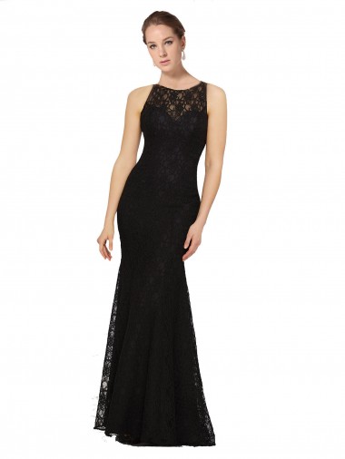 Open Back Black Sheath Jewel Neck Long Bridesmaid Dress Bolton