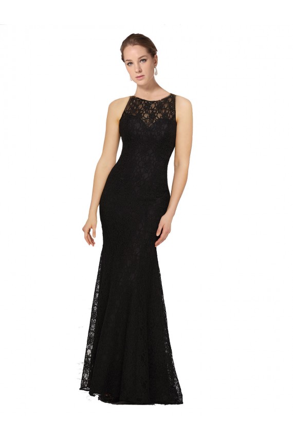 Open Back Black Sheath Jewel Neck Long Bridesmaid Dress Bolton
