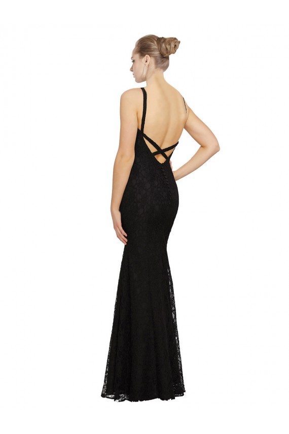 Open Back Black Sheath Jewel Neck Long Bridesmaid Dress Bolton