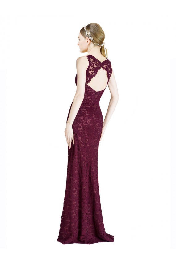 Keyhole Back Burgundy Gold A-Line High Neck Long Prom Dress / Bridesmaid Dress Bolton