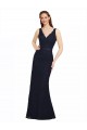 Open Back Dark Navy Sheath V-Neck Long Bridesmaid Dress Bolton