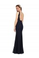 Open Back Dark Navy Sheath V-Neck Long Bridesmaid Dress Bolton