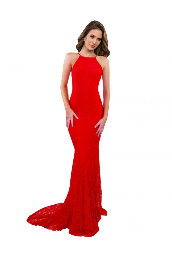 Open Back Red Mermaid High Neck Long Evening Gown / Prom Dress / Bridesmaid Dress Bolton