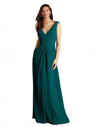 Open Back Hunter A-Line V-Neck Long Bridesmaid Dress Bolton