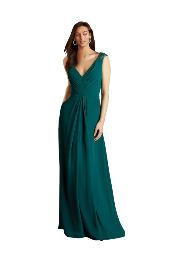 Open Back Hunter A-Line V-Neck Long Bridesmaid Dress Bolton