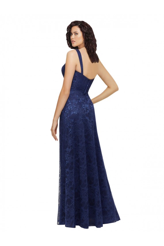 Low Back Dark Navy A-Line V-Neck Long Bridesmaid Dress Bolton