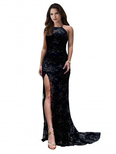 Open Back Black Mermaid High Neck Long Black Tie Evening Gown / Prom Dress / Bridesmaid Dress Bolton