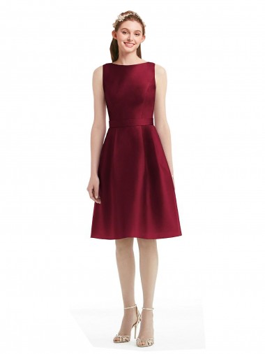 Burgundy A-Line Bateau Neck Knee Length Bridesmaid Gown Bolton