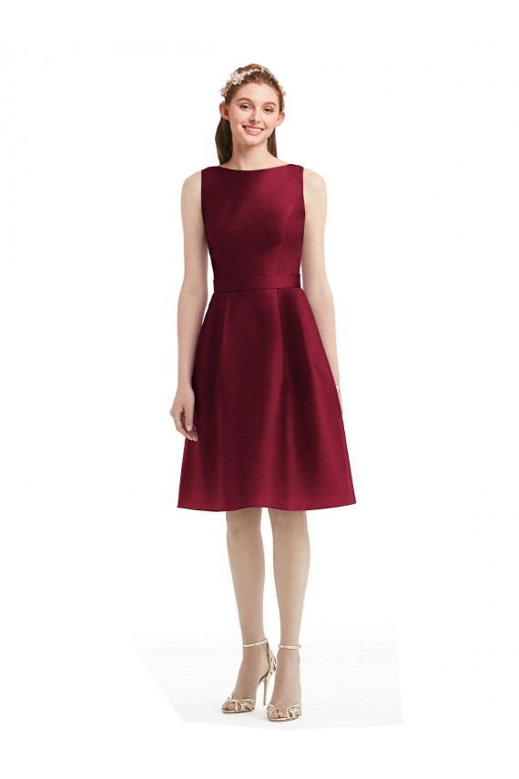 Burgundy A-Line Bateau Neck Knee Length Bridesmaid Gown Bolton