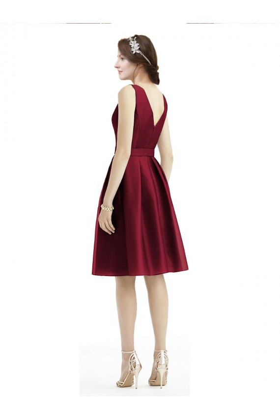 Burgundy A-Line Bateau Neck Knee Length Bridesmaid Gown Bolton
