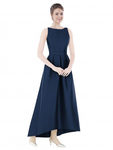 Dark Navy A-Line Bateau Neck Long High Low Bridesmaid Dress Bolton