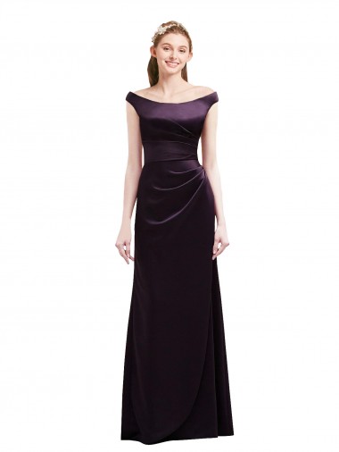 Grape A-Line Off the Shoulder Long Bridesmaid Dress Bolton