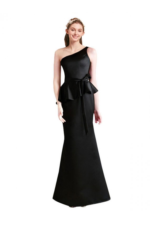 Black Mermaid One Shoulder Sleeveless Long Bridesmaid Dress Bolton