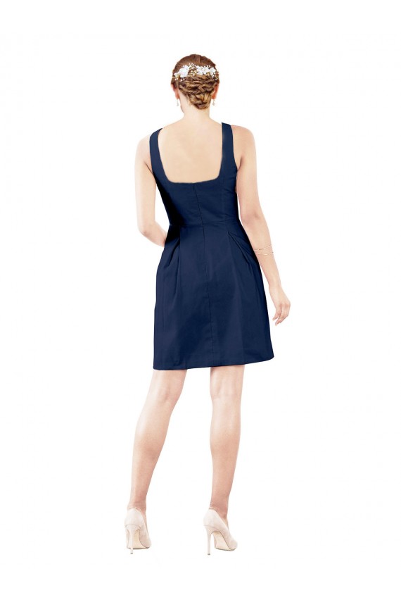Dark Navy A-Line V-Neck Knee Length Bridesmaid Gown Bolton