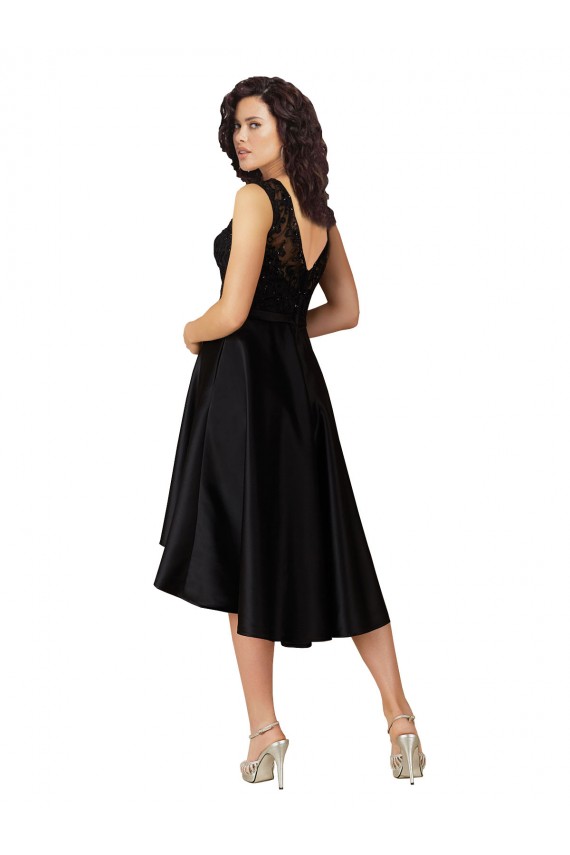 Black A-Line Illusion Neck Midi Length High Low Bridesmaid Dress Bolton