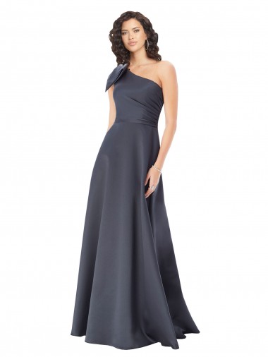 Satin A-Line One Shoulder Sleeveless Long Formal Evening Gown / Prom Dress / Bridesmaid Dress Bolton