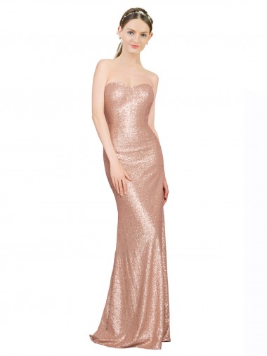 Low Back Rose Gold A-Line Sweetheart Long Formal Evening Gown / Prom Dress / Bridesmaid Dress Bolton