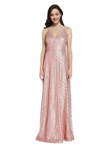 Low Back Rose Gold Sheath V-Neck Long Formal Evening Gown / Prom Dress / Bridesmaid Dress Bolton