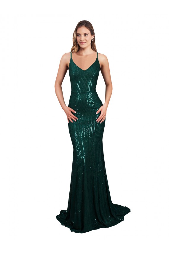 Low Back Dark Green Mermaid V-Neck Long Formal Evening Gown / Prom Dress / Bridesmaid Dress Bolton