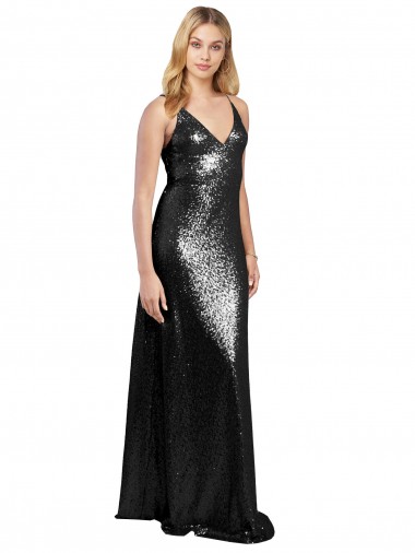 V-Back Black A-Line V-Neck Sleeveless Long Formal Evening Gown / Prom Dress / Bridesmaid Dress Bolton