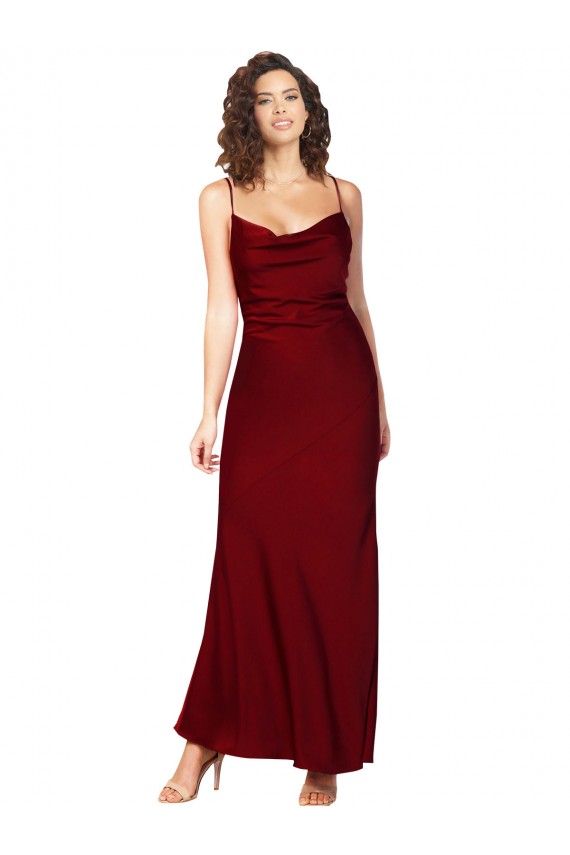 Low Back Burgundy Sheath Cowl Neck Long Black Tie Evening Gown / Prom Dress / Bridesmaid Dress Bolton