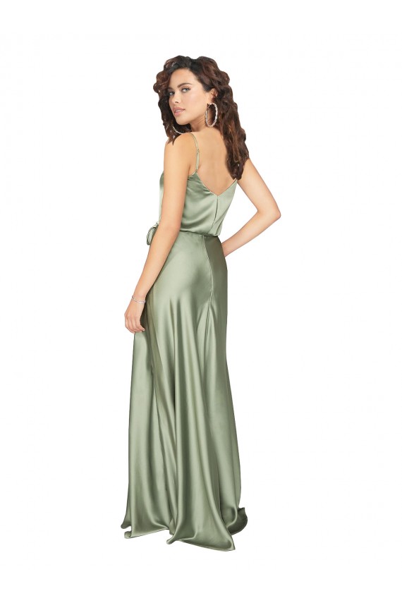 V-Back Smoke Green A-Line V-Neck Long Formal Evening Gown / Bridesmaid Dress Bolton