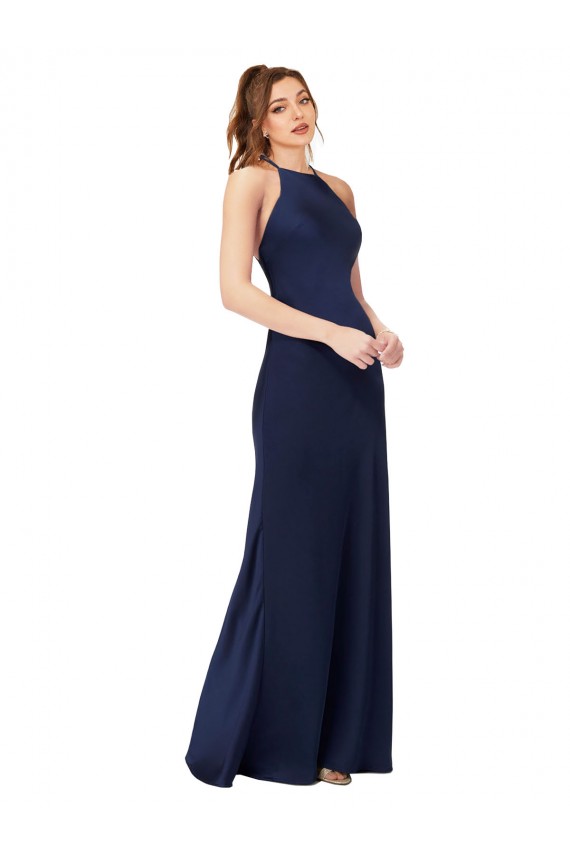 Open Back Sapphire Sheath High Neck Long Formal Evening Gown / Prom Dress / Bridesmaid Dress Bolton