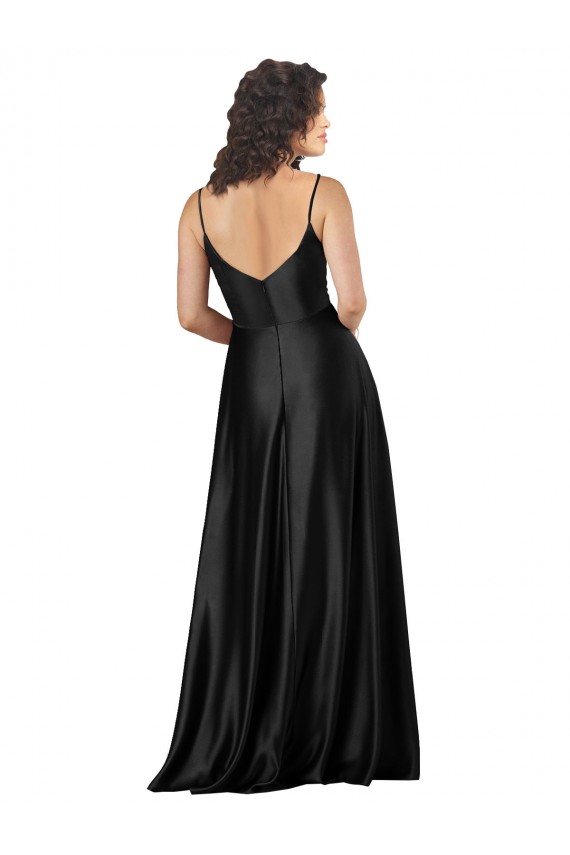 Low Back Black A-Line V-Neck Long Formal Dress / Bridesmaid Dress Bolton