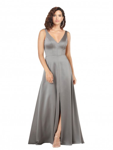Pearl Grey A-Line V-Neck Long Formal Evening Gown / Prom Dress / Bridesmaid Dress Bolton