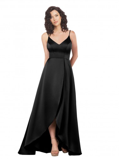 V-Back Black A-Line V-Neck Long High Low Evening Gown / Prom Dress / Bridesmaid Dress Bolton