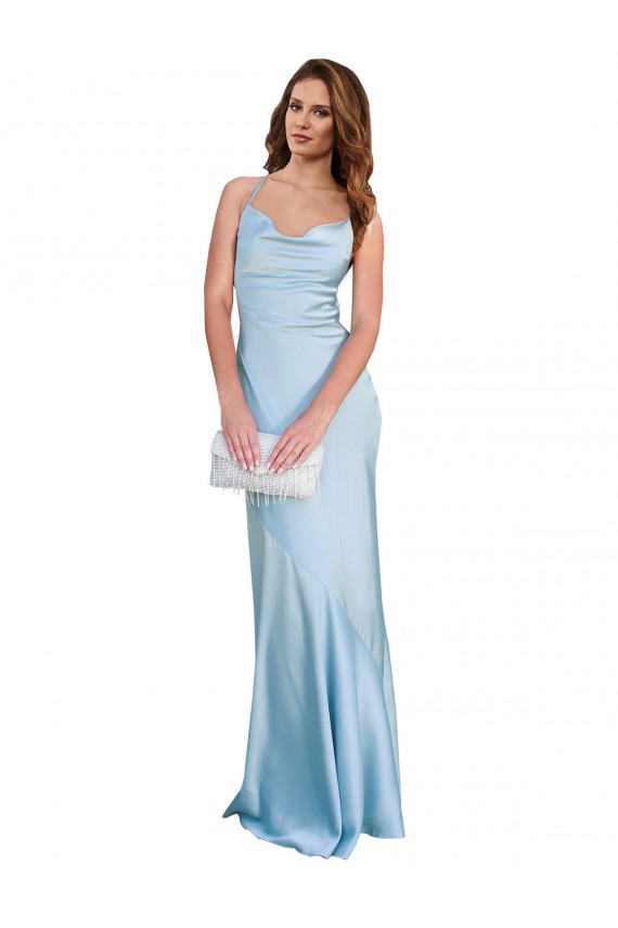 Open Back Light Sky Blue Sheath Cowl Neck Long Formal Evening Gown / Prom Dress / Bridesmaid Dress Bolton