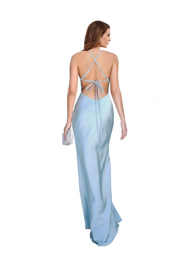 Open Back Light Sky Blue Sheath Cowl Neck Long Formal Evening Gown / Prom Dress / Bridesmaid Dress Bolton